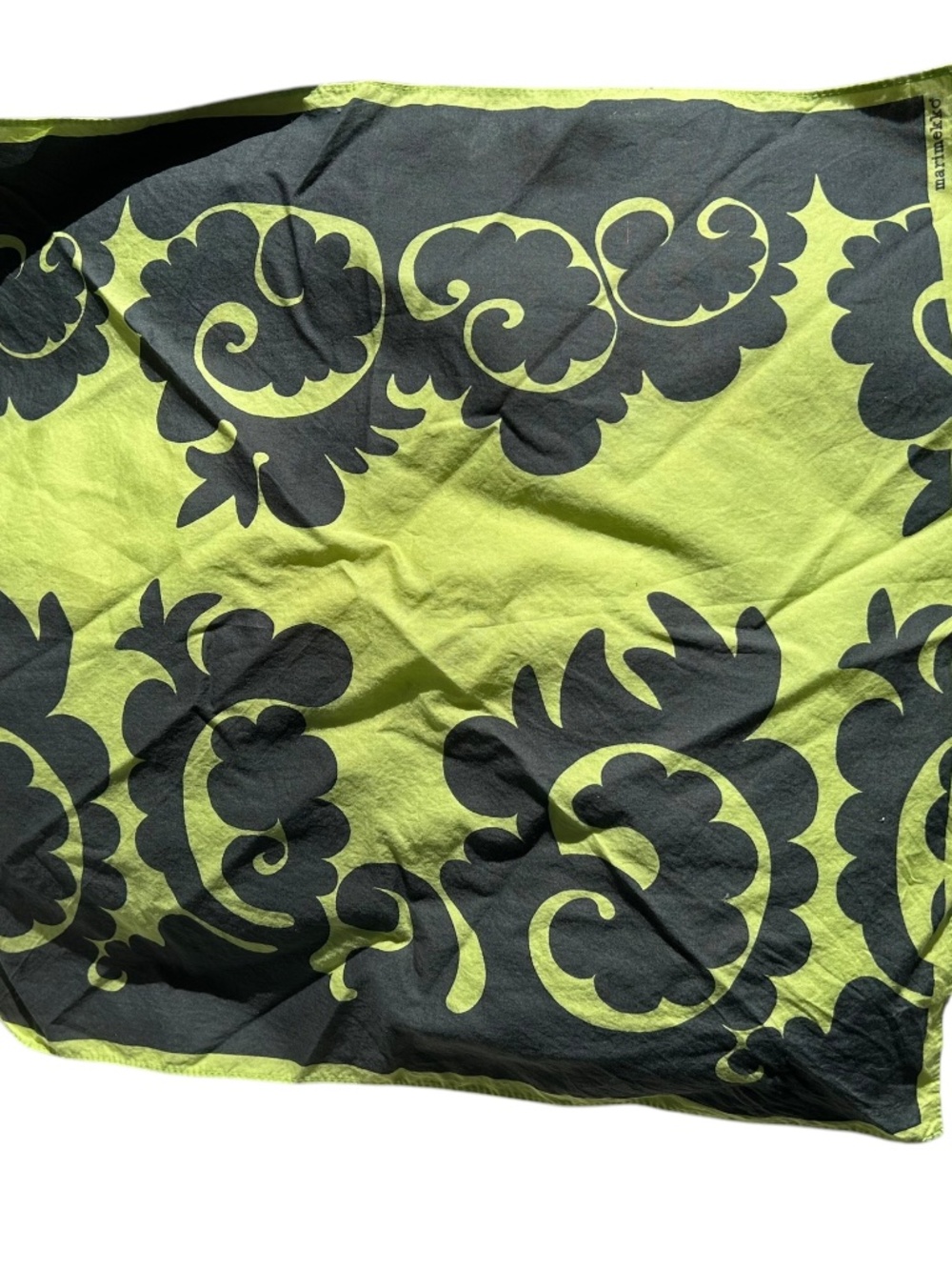 marimekko vintage 90s lime green black Samovaari cotton handkerchief scarf RARE